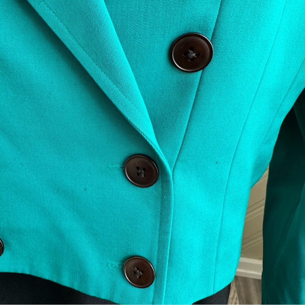 Vintage Teal Blue Elenor Brenner Blazer Size 14 - Picture 3 of 8